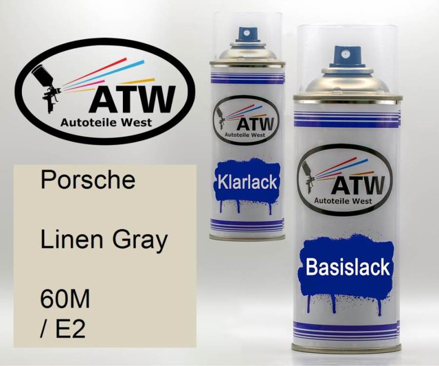 Porsche, Linen Gray, 60M / E2: 400ml Sprühdose + 400ml Klarlack - Set, von ATW Autoteile West.
